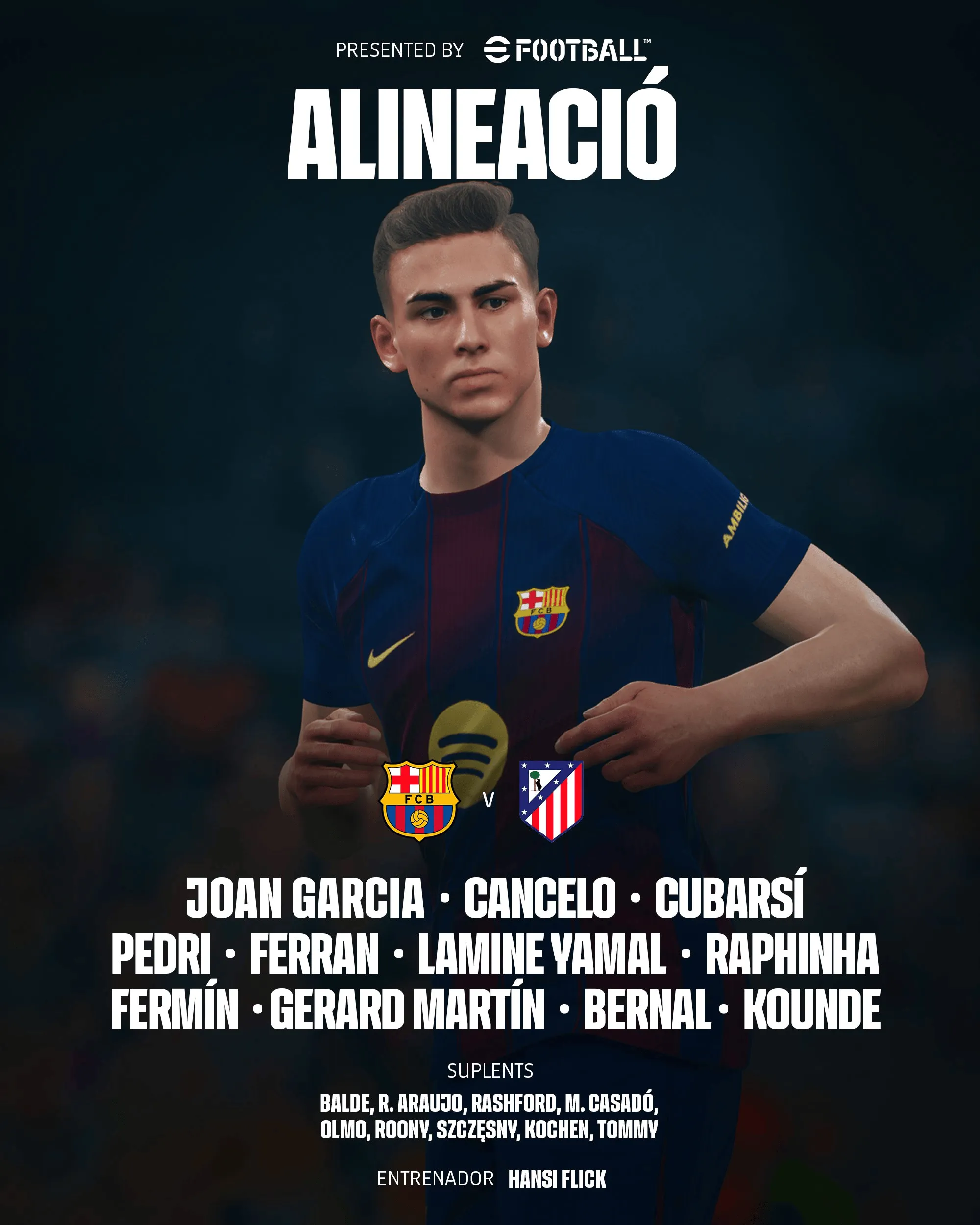 开云下载-巴萨vs马竞首发：亚马尔PK卢克曼，小蜘蛛、费兰登场